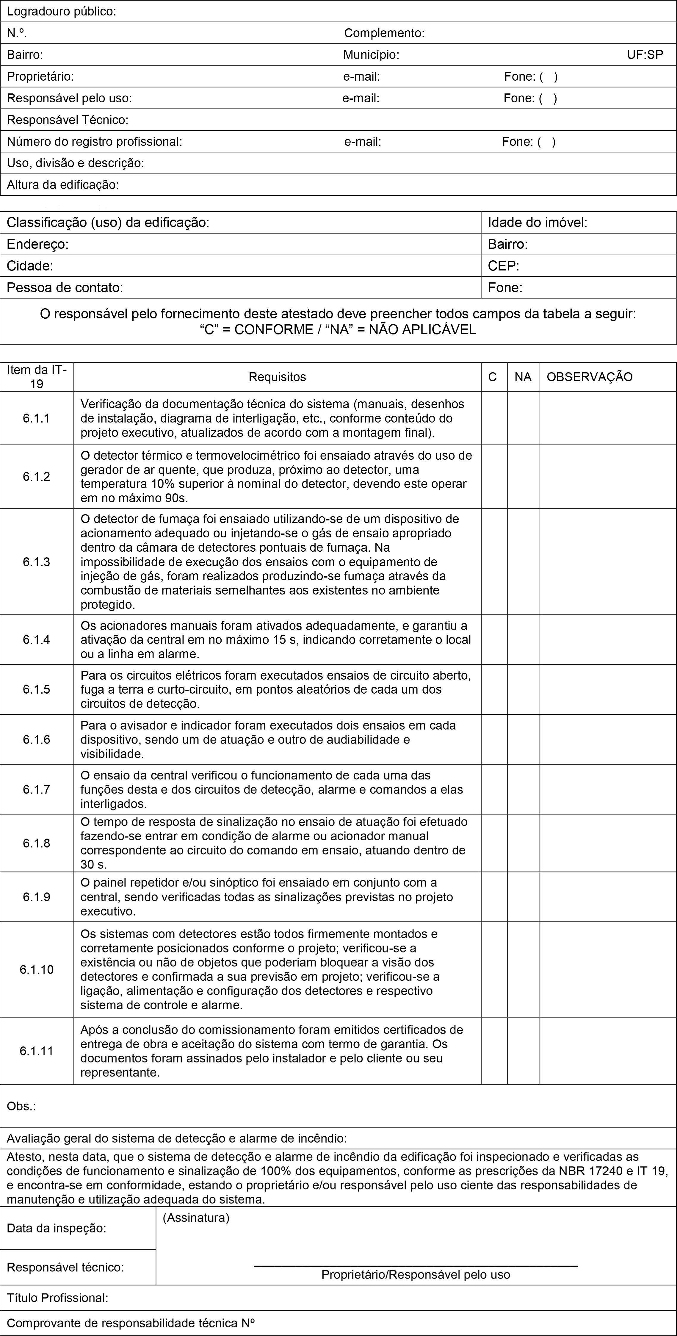 Anexo N: Relatório de Comissionamento e de Inspeção Periódica do Sistema de Detecção e Alarme de Incêndio