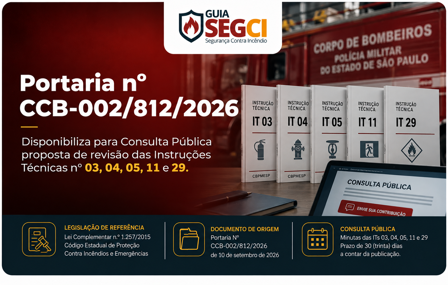 Portaria CCB-002/812/2026: Consulta Pública das ITs 03, 04, 05, 11 e 29