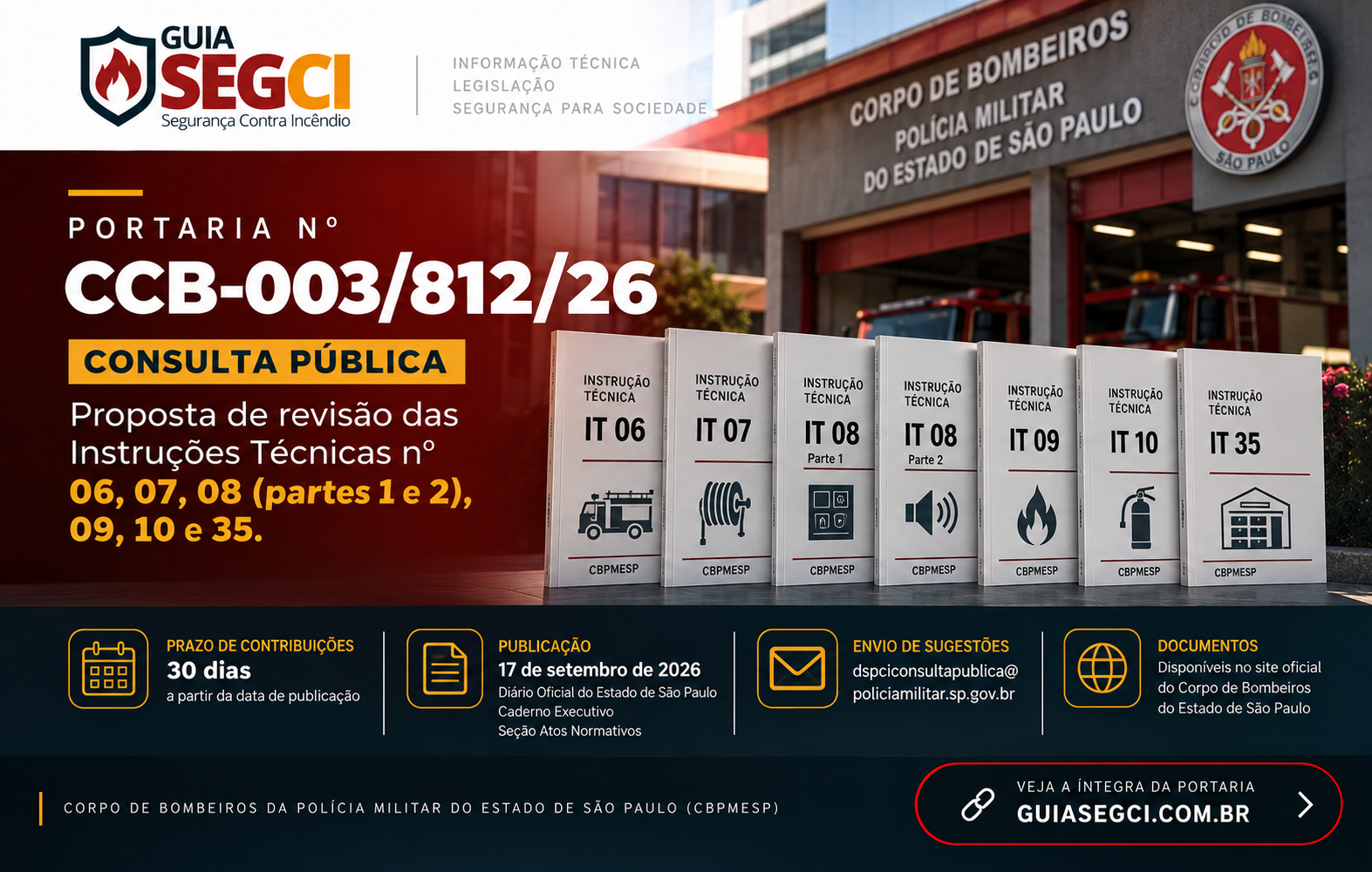 PORTARIA Nº CCB-003/812/26 – Consulta Pública proposta de revisão das Instruções Técnicas nº 06, 07, 08, 09, 10 e 35