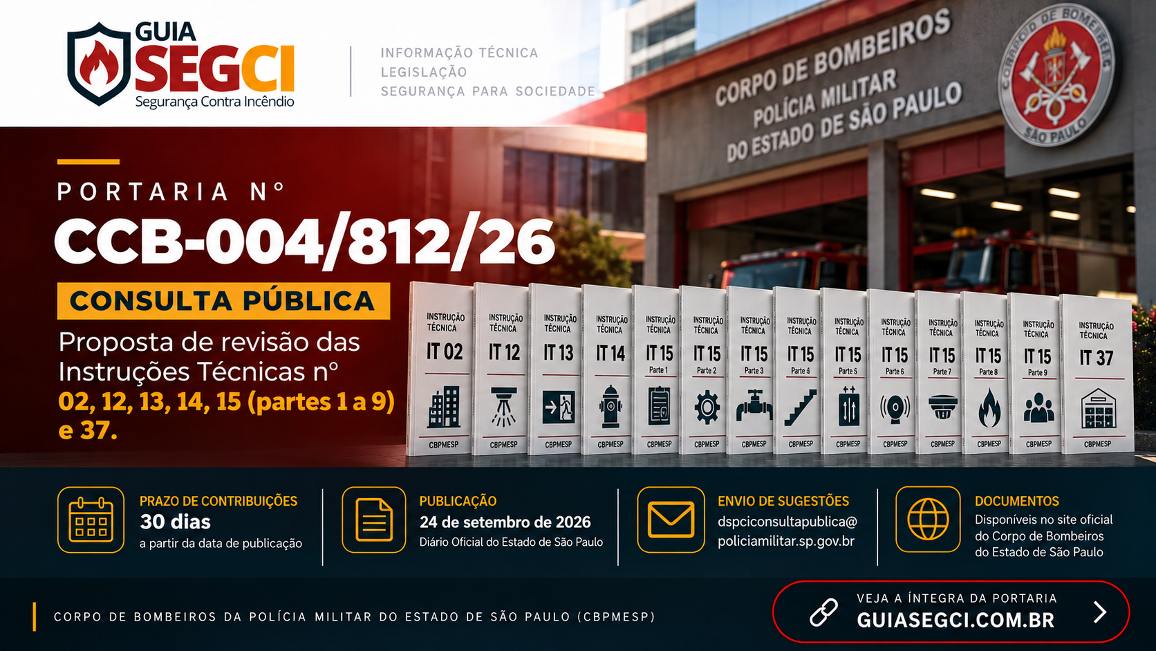 Portaria CCB-004/812/26 – Consulta Pública proposta de revisão das Instruções Técnicas nº 02, 12, 13, 14, 15 e 37